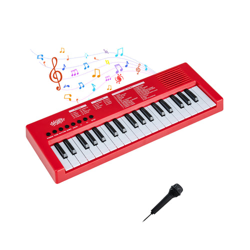 37 Keys Kids Piano Keyboard, 8 Rhythms, Microphone, Red