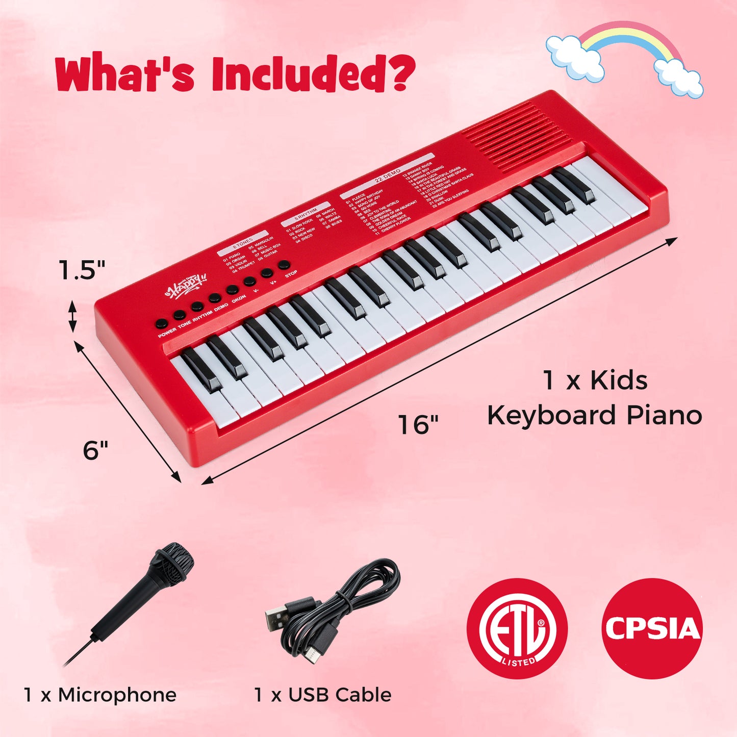 37 Keys Kids Piano Keyboard with 8 Rhythms and Microphone, Red Pianos & Keyboards at Gallery Canada