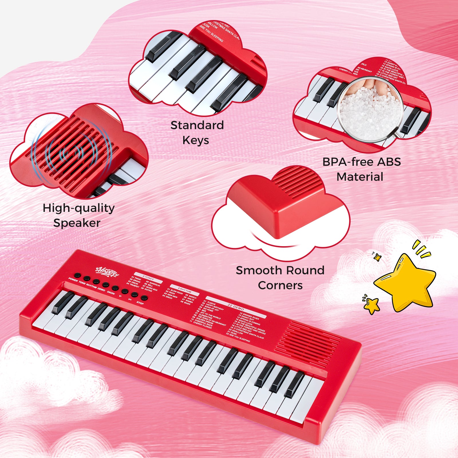 37 Keys Kids Piano Keyboard with 8 Rhythms and Microphone, Red Pianos & Keyboards at Gallery Canada