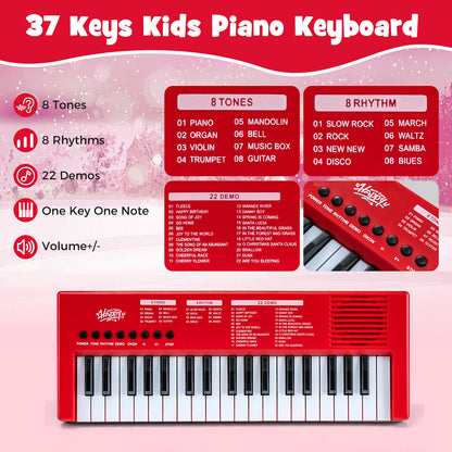 37 Keys Kids Piano Keyboard with 8 Rhythms and Microphone, Red Pianos & Keyboards at Gallery Canada
