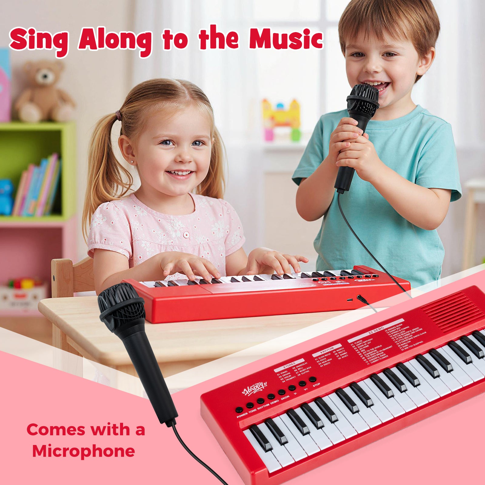 37 Keys Kids Piano Keyboard with 8 Rhythms and Microphone, Red Pianos & Keyboards at Gallery Canada