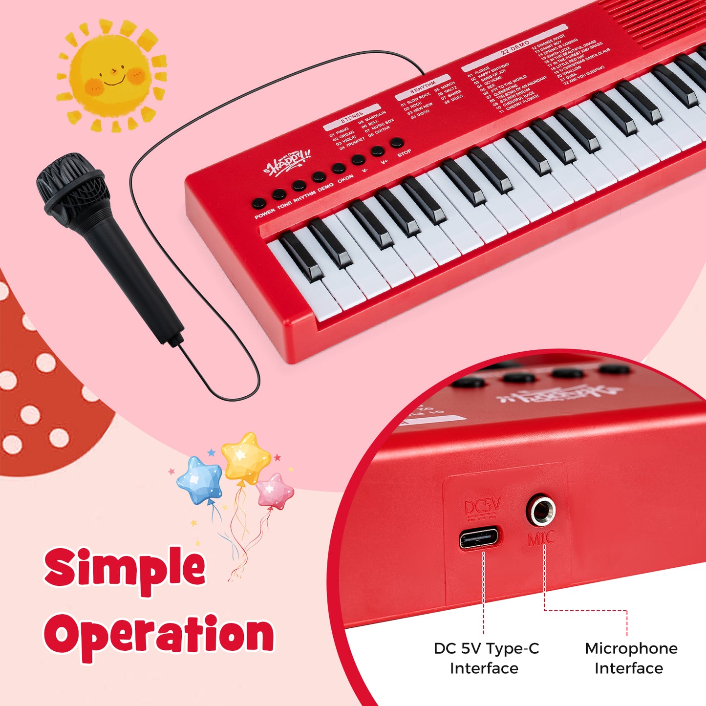 37 Keys Kids Piano Keyboard with 8 Rhythms and Microphone, Red Pianos & Keyboards at Gallery Canada