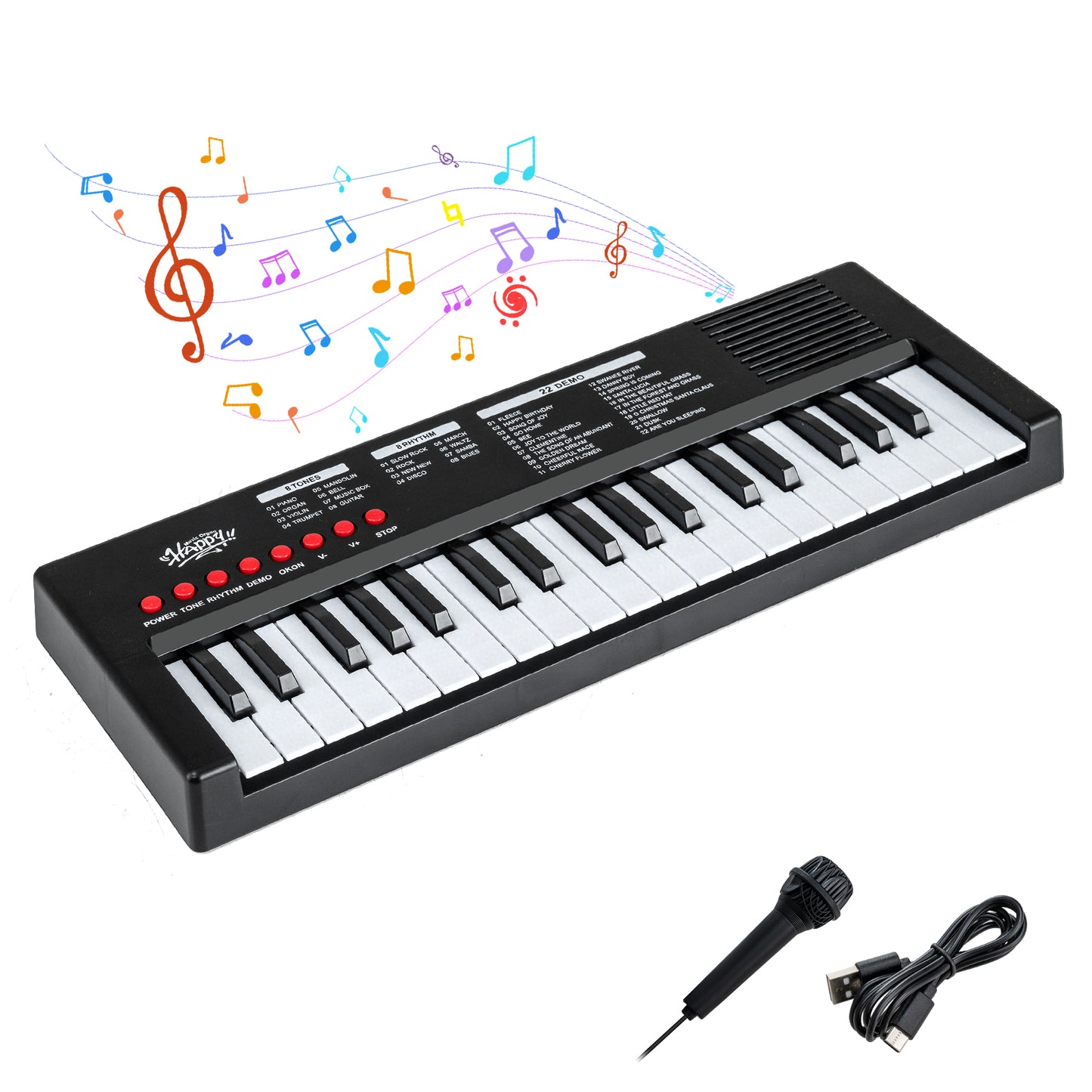 37 Keys Kids Piano Keyboard, 8 Rhythms, Microphone, Black Pianos & Keyboards Black at Gallery Canada