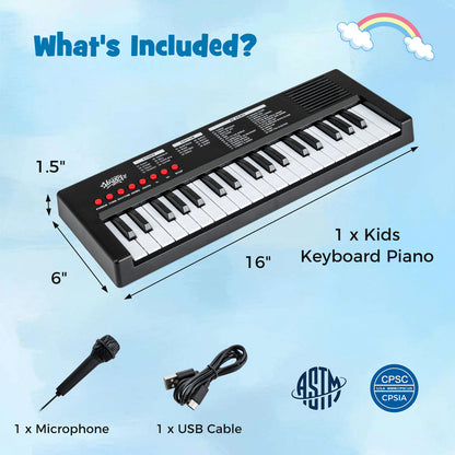 37 Keys Kids Piano Keyboard, 8 Rhythms, Microphone, Black Pianos & Keyboards at Gallery Canada
