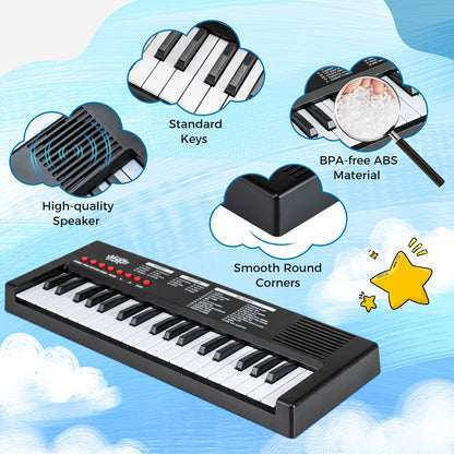 37 Keys Kids Piano Keyboard, 8 Rhythms, Microphone, Black Pianos & Keyboards at Gallery Canada