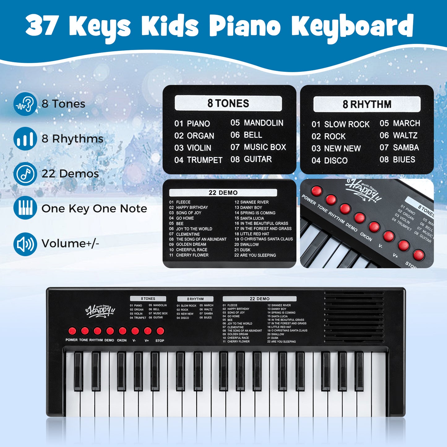 37 Keys Kids Piano Keyboard, 8 Rhythms, Microphone, Black Pianos & Keyboards at Gallery Canada
