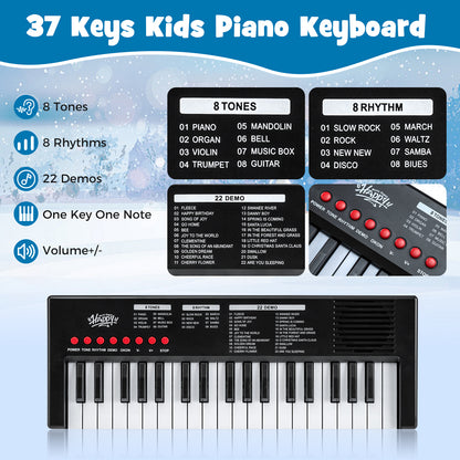 37 Keys Kids Piano Keyboard, 8 Rhythms, Microphone, Black Pianos & Keyboards at Gallery Canada