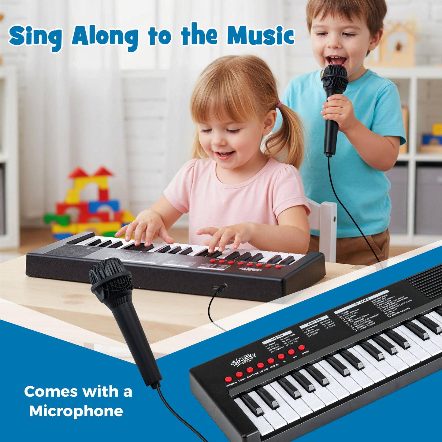 37 Keys Kids Piano Keyboard, 8 Rhythms, Microphone, Black Pianos & Keyboards at Gallery Canada