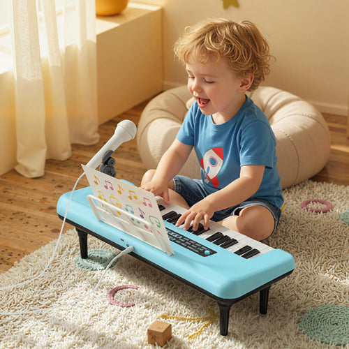 37 Keys Kids Piano Keyboard, With Microphone And Music Stand, Blue