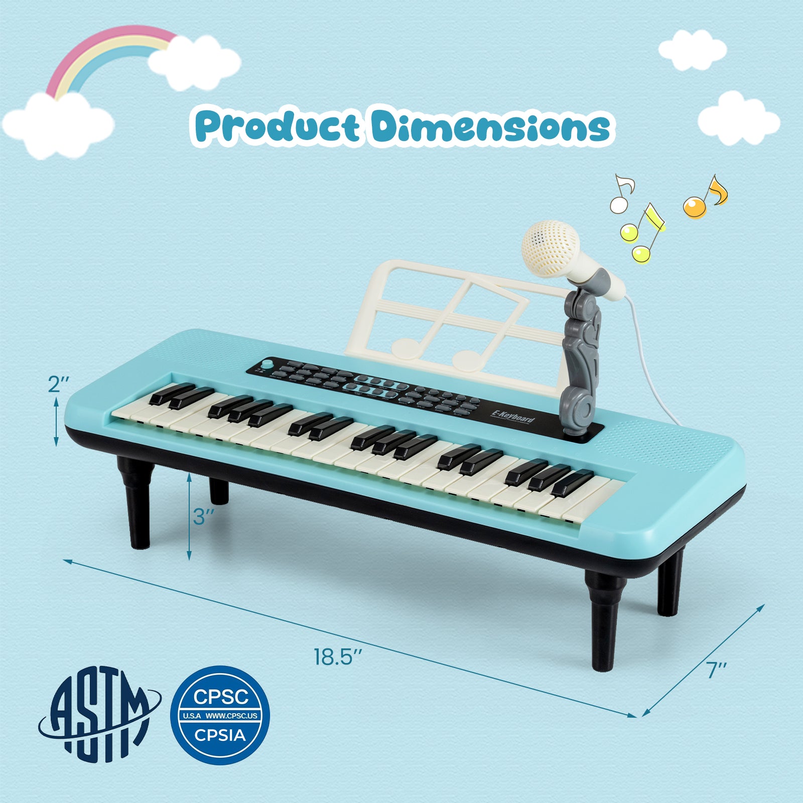 37 Keys Kids Piano Keyboard, With Microphone And Music Stand, Blue Pianos & Keyboards at Gallery Canada