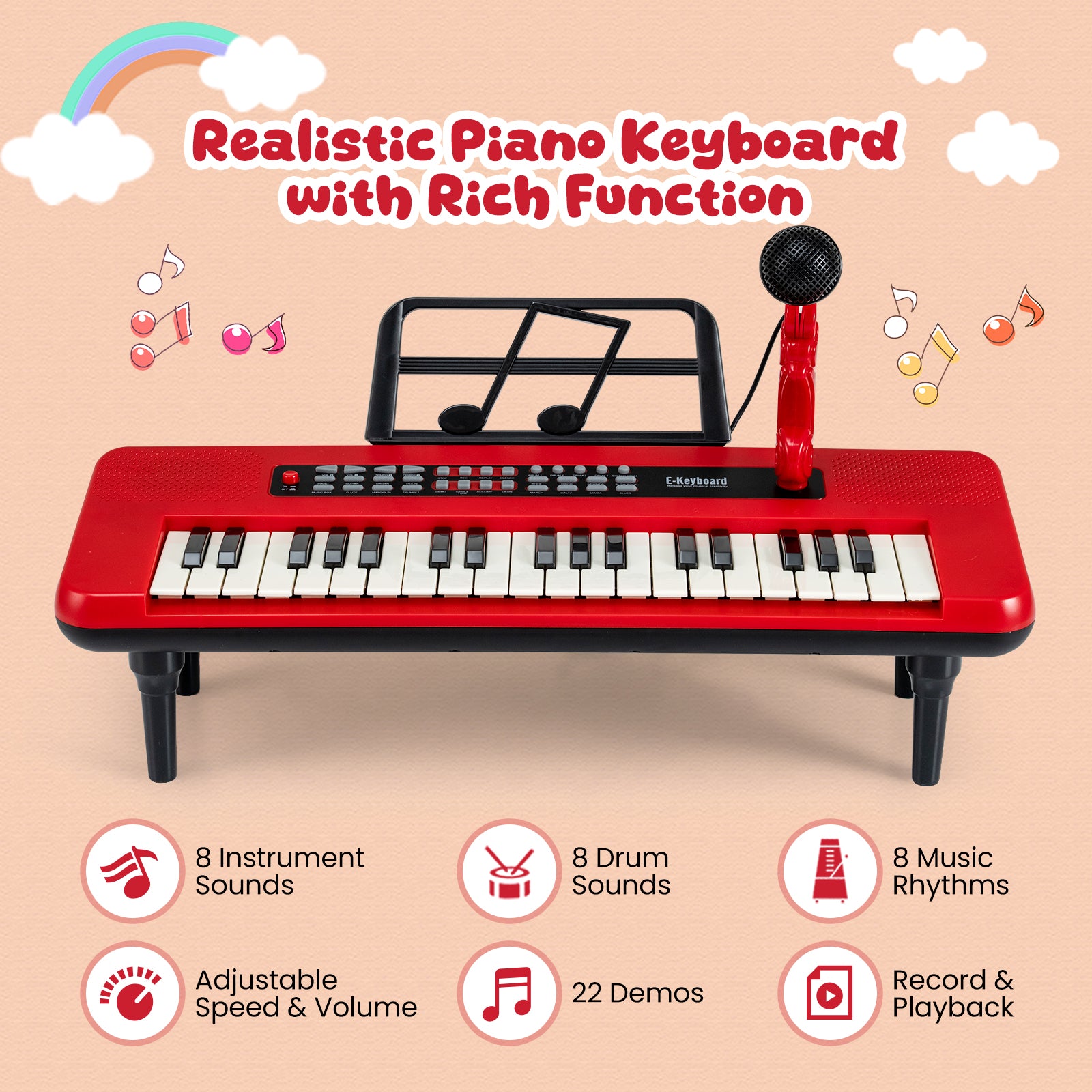 37 Keys Kids Piano Keyboard, Portable Musical Toy, Red Pianos & Keyboards at Gallery Canada