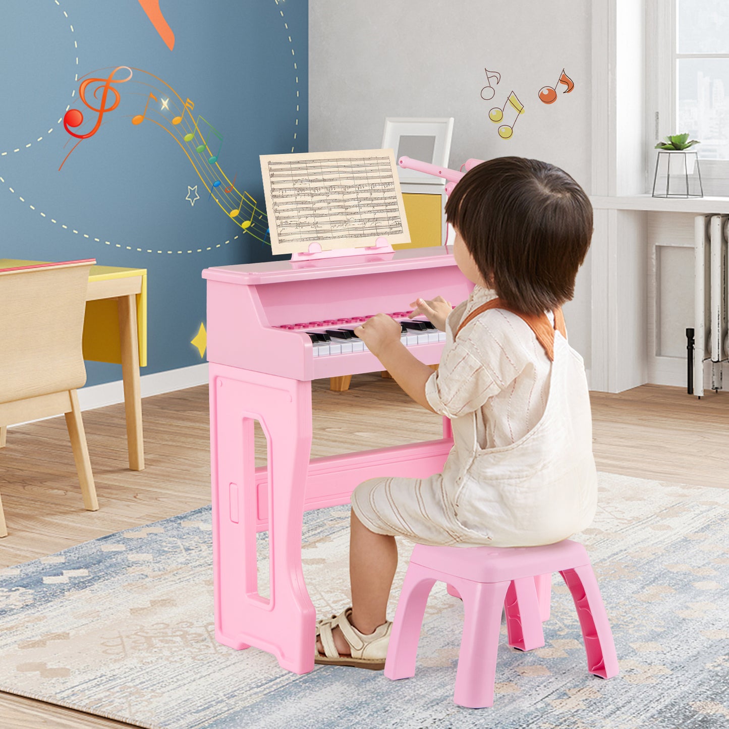 37 Keys Music Piano with Microphone Kids Piano Keyboard with Detachable Music Stand, Pink Pianos & Keyboards at Gallery Canada
