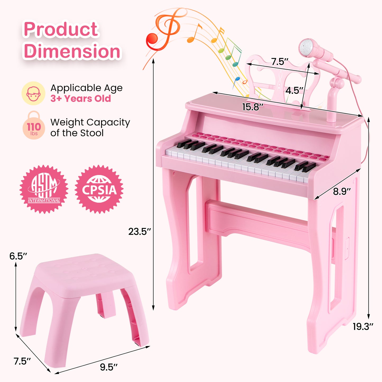 37 Keys Music Piano with Microphone Kids Piano Keyboard with Detachable Music Stand, Pink Pianos & Keyboards at Gallery Canada