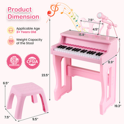 37 Keys Music Piano with Microphone Kids Piano Keyboard with Detachable Music Stand, Pink Pianos & Keyboards at Gallery Canada