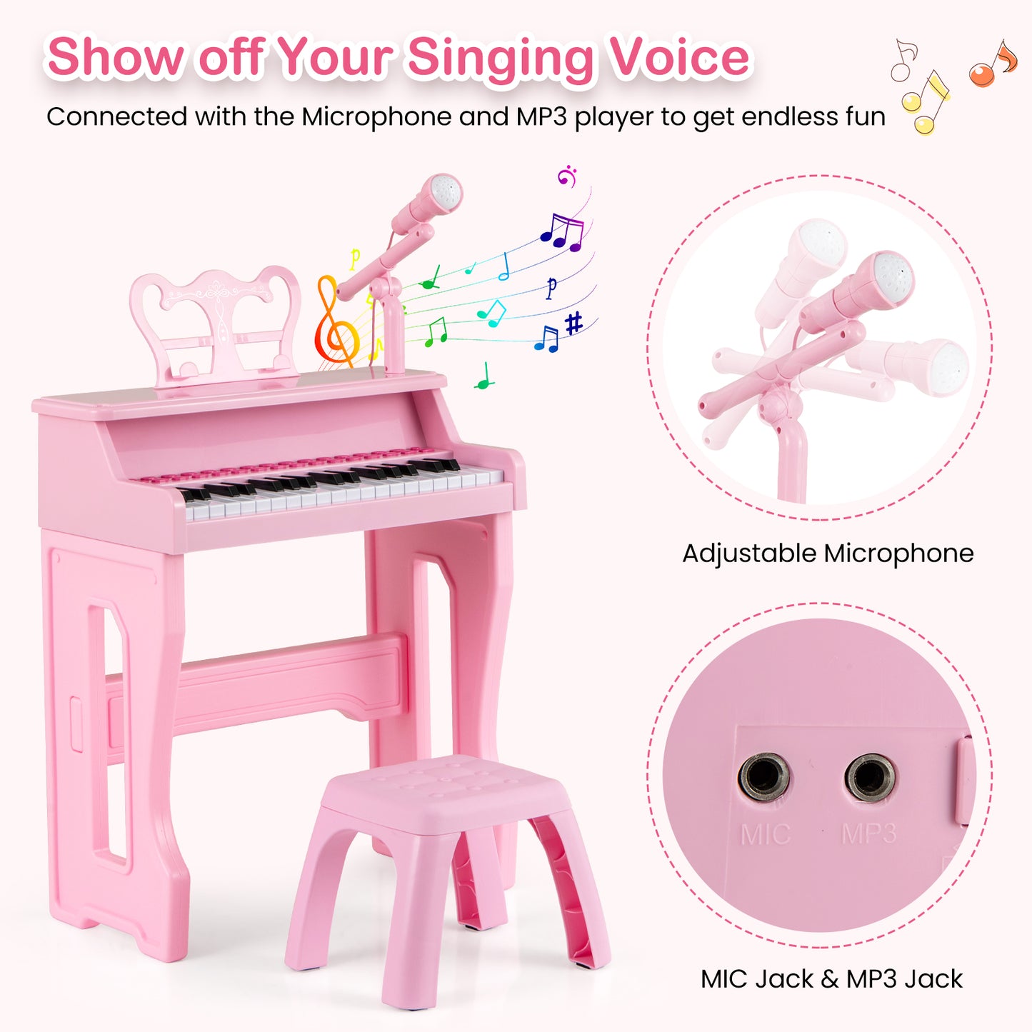 37 Keys Music Piano with Microphone Kids Piano Keyboard with Detachable Music Stand, Pink Pianos & Keyboards at Gallery Canada