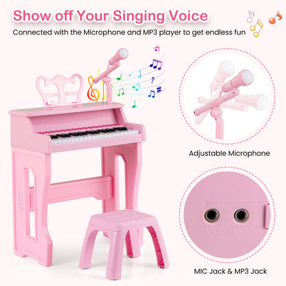 37 Keys Music Piano with Microphone Kids Piano Keyboard with Detachable Music Stand, Pink Pianos & Keyboards at Gallery Canada