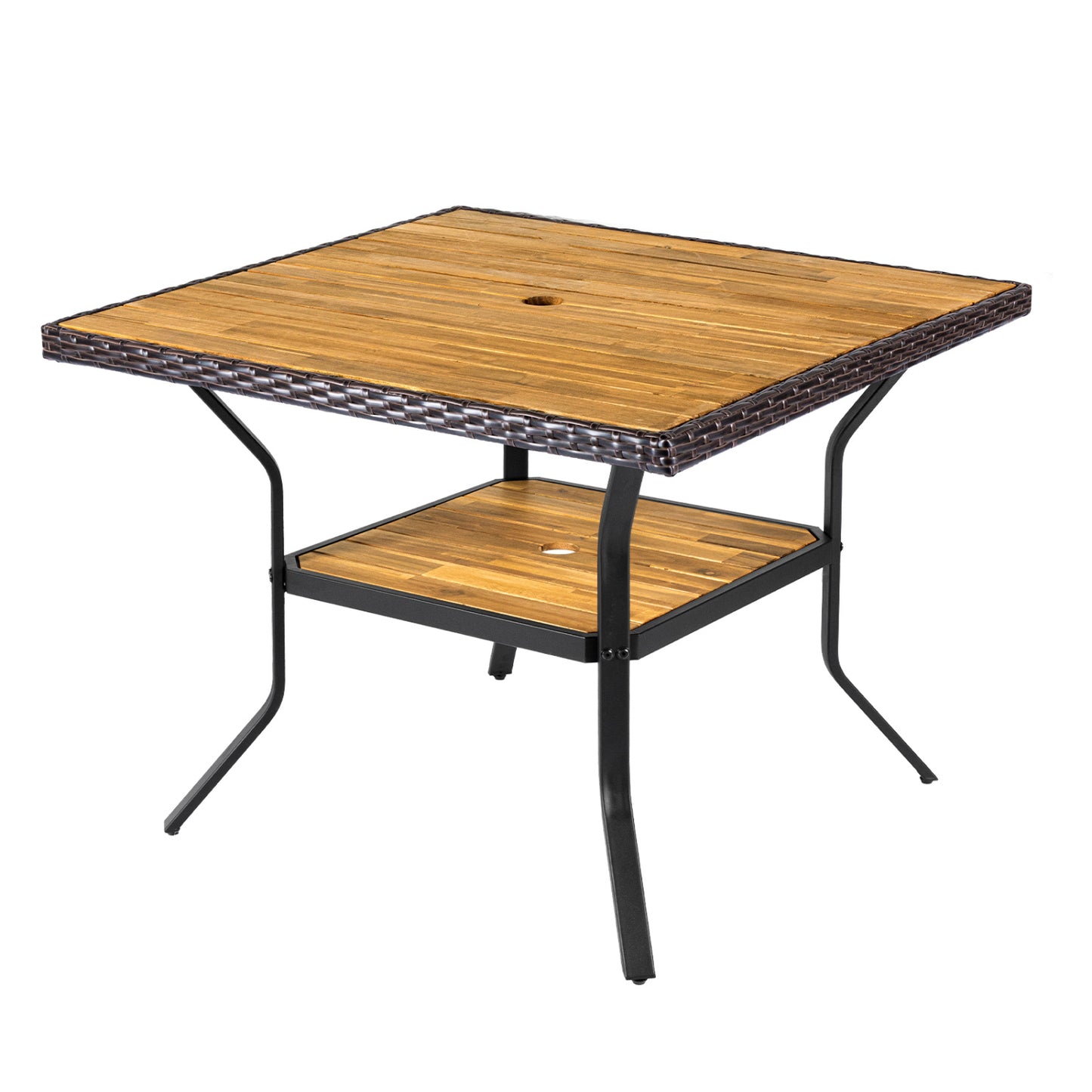 37" Square Outdoor Dining Table for 4 with Acacia Wood Tabletop and 2" Umbrella Hole, Brown Dining Tables Brown at Gallery Canada