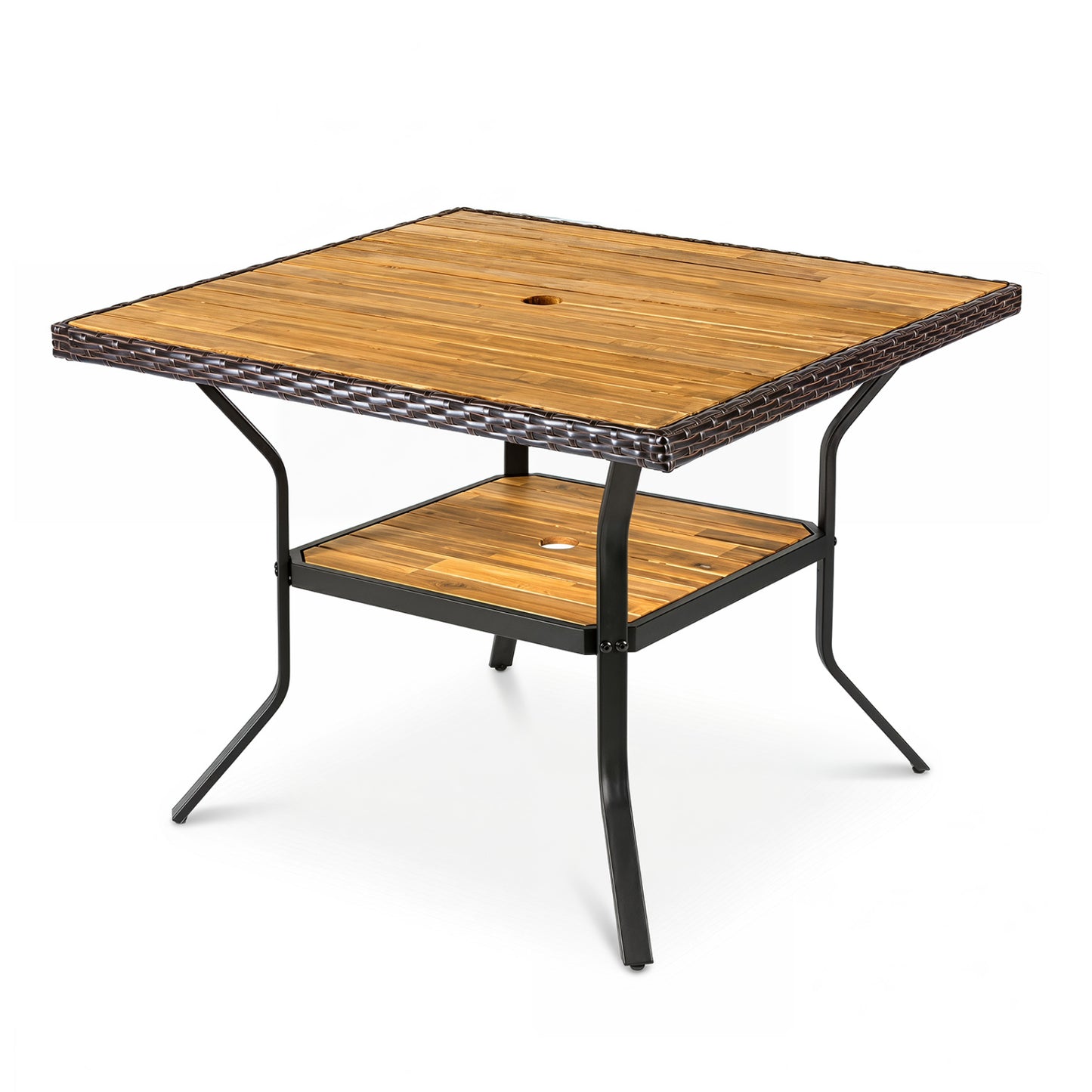 37" Square Outdoor Dining Table for 4 with Acacia Wood Tabletop and 2" Umbrella Hole, Brown Dining Tables at Gallery Canada