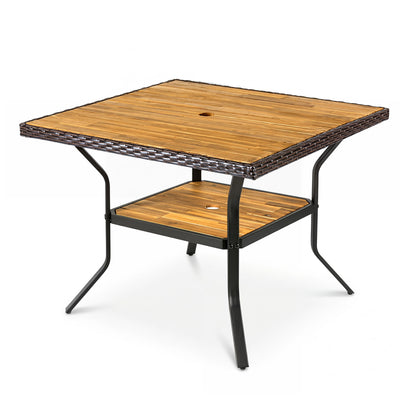 37" Square Outdoor Dining Table for 4 with Acacia Wood Tabletop and 2" Umbrella Hole, Brown Dining Tables at Gallery Canada