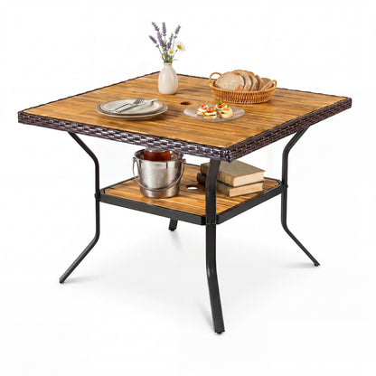 37" Square Outdoor Dining Table for 4 with Acacia Wood Tabletop and 2" Umbrella Hole, Brown Dining Tables at Gallery Canada