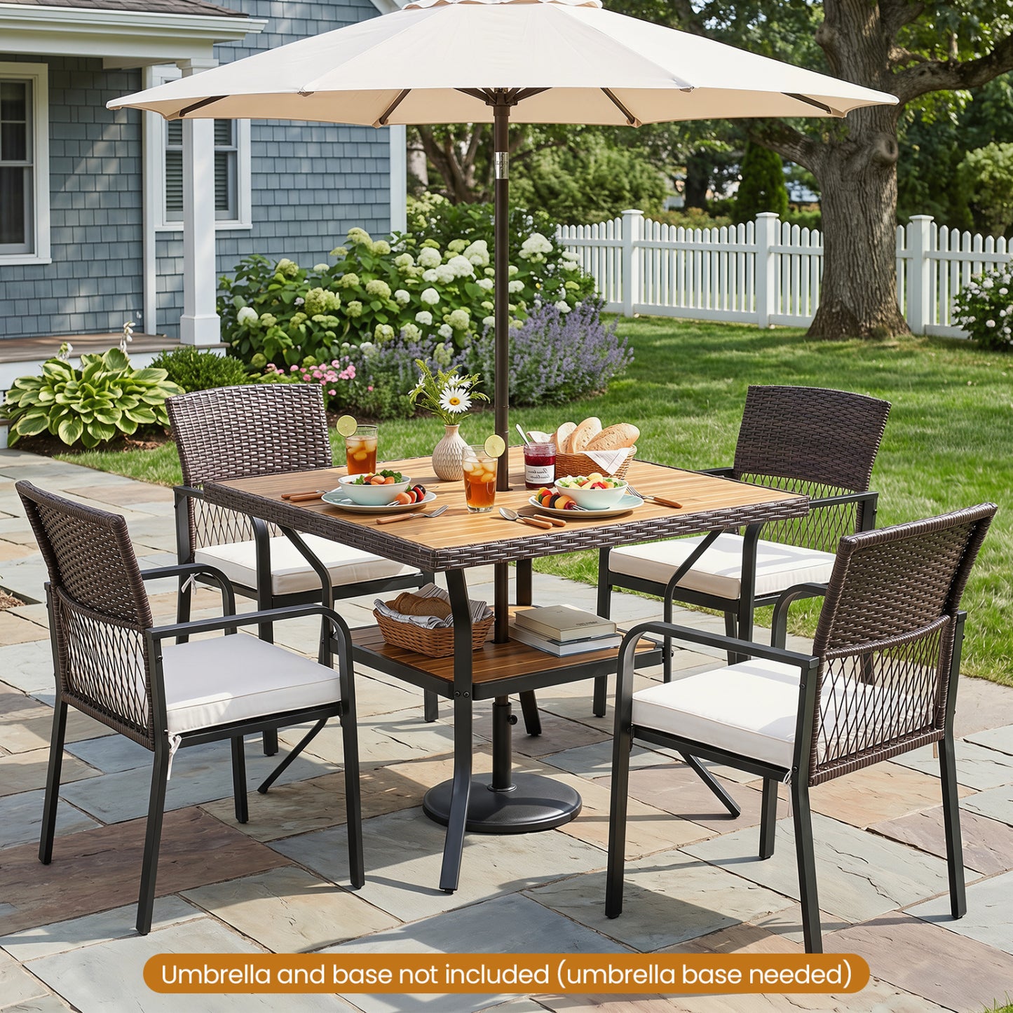 37" Square Outdoor Dining Table for 4 with Acacia Wood Tabletop and 2" Umbrella Hole, Brown Dining Tables at Gallery Canada