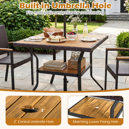 37" Square Outdoor Dining Table for 4 with Acacia Wood Tabletop and 2" Umbrella Hole, Brown Dining Tables at Gallery Canada