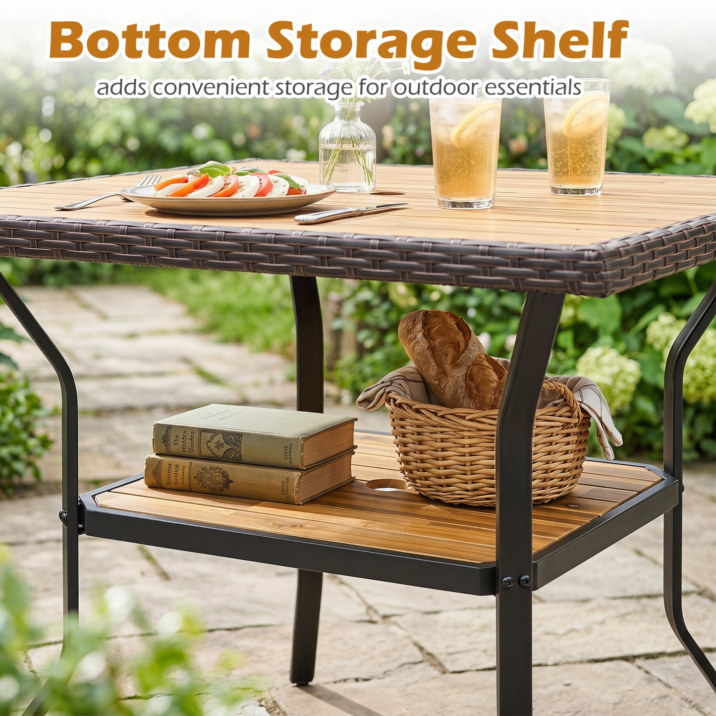 37" Square Outdoor Dining Table for 4 with Acacia Wood Tabletop and 2" Umbrella Hole, Brown Dining Tables at Gallery Canada