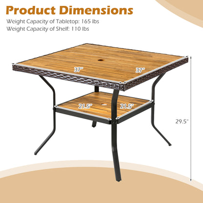 37" Square Outdoor Dining Table for 4 with Acacia Wood Tabletop and 2" Umbrella Hole, Brown Dining Tables at Gallery Canada