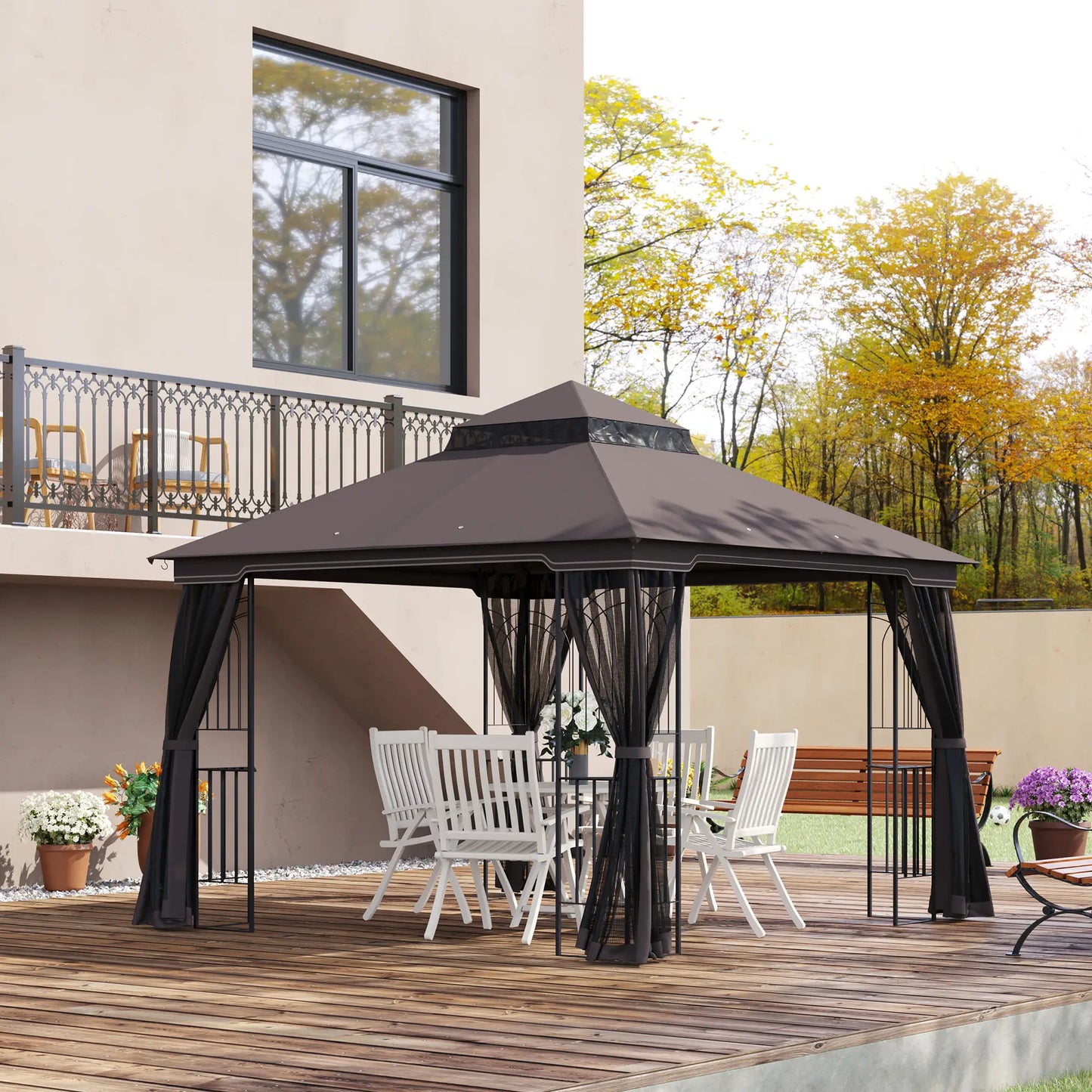 10'x10' Soft-Top Patio Gazebo, Double Tier Roof, Mesh Curtains Gazebos at Gallery Canada