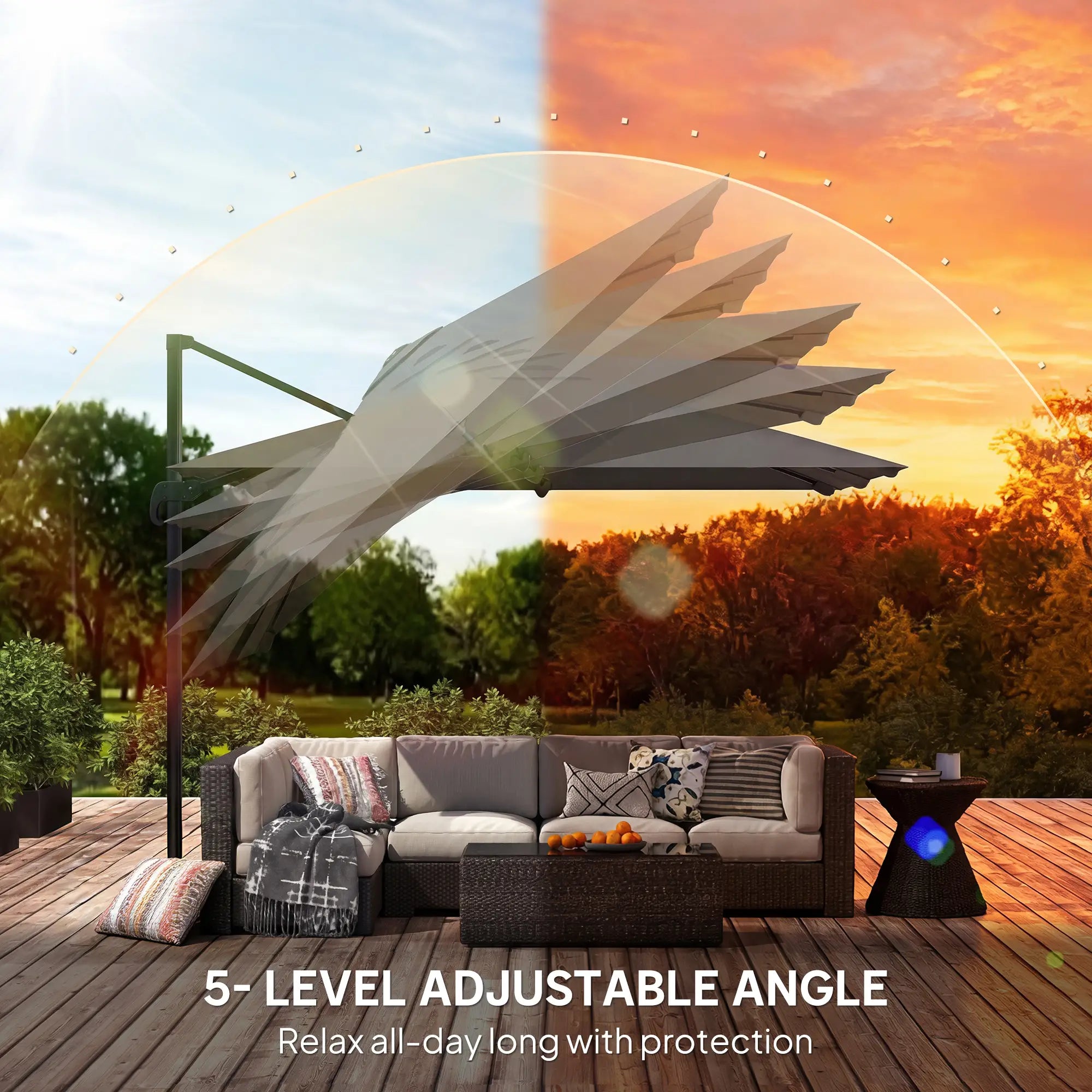 10 FT Square Patio Umbrella, Crank Handle, Cross Base, Tilt, 360° Rotation Offset Cantilever Umbrellas at Gallery Canada