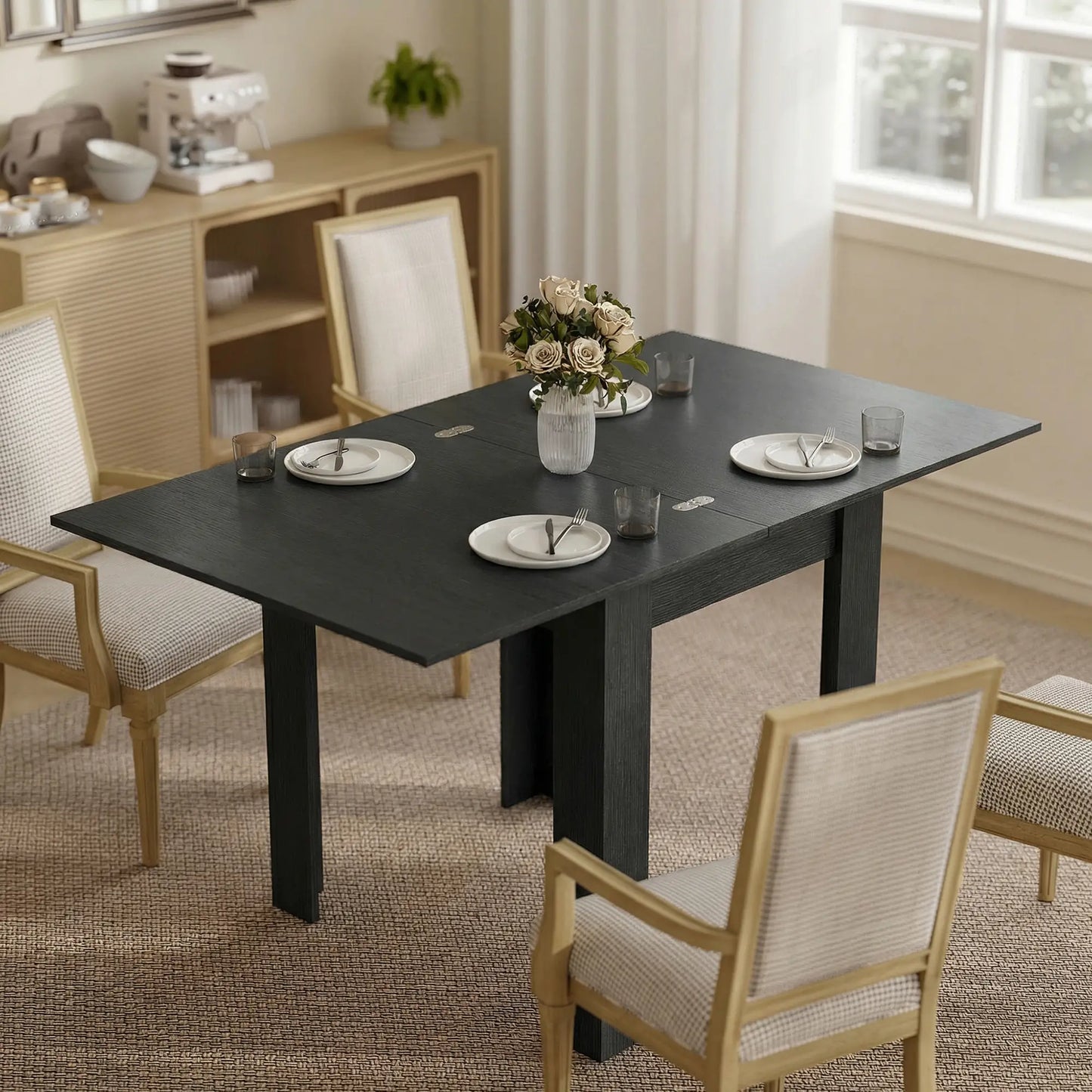55" Extendable Dining Table, Kitchen Table For 4-6 Person, Black Dining Tables at Gallery Canada