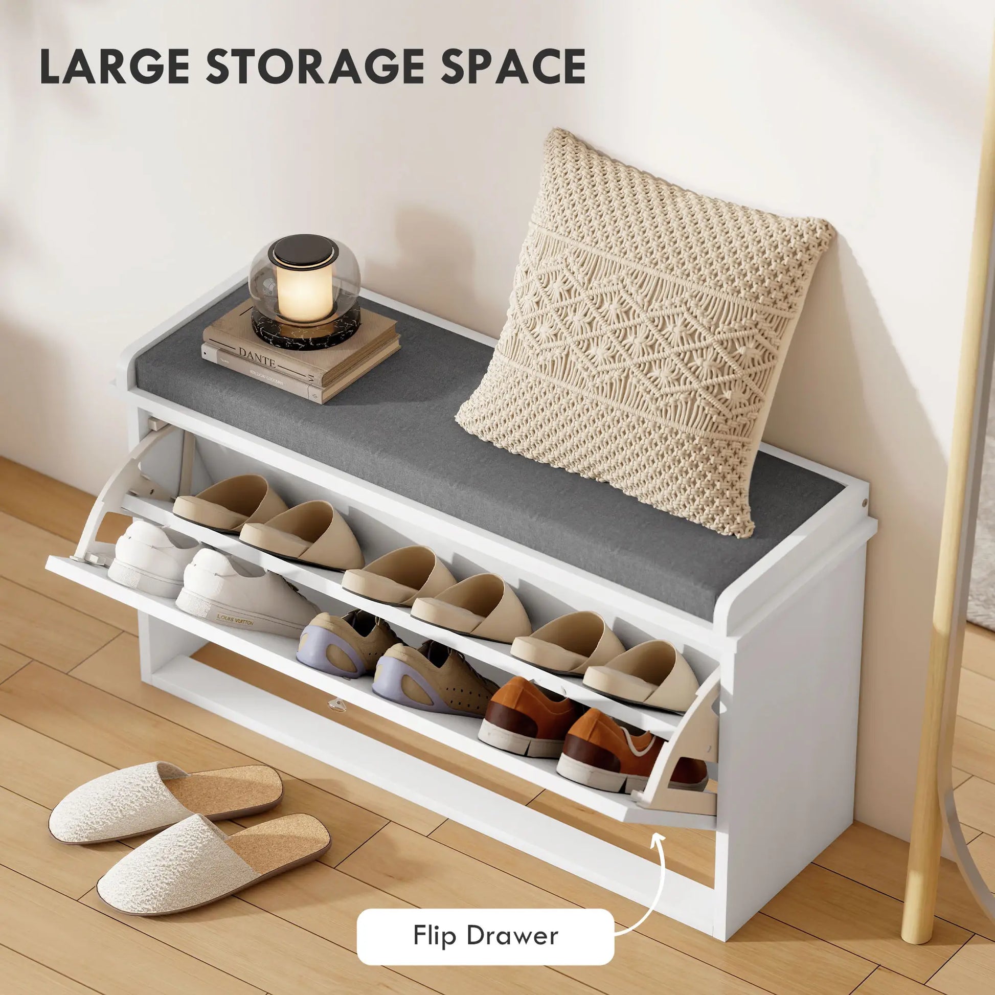 Shoe Storage with Seat, Upholstered Hallway Bench, Shoe Bench with Flip Drawer, Adjustable Shelf for 8 Pairs of Shoes Shoe Storage Cabinets & Racks at Gallery Canada