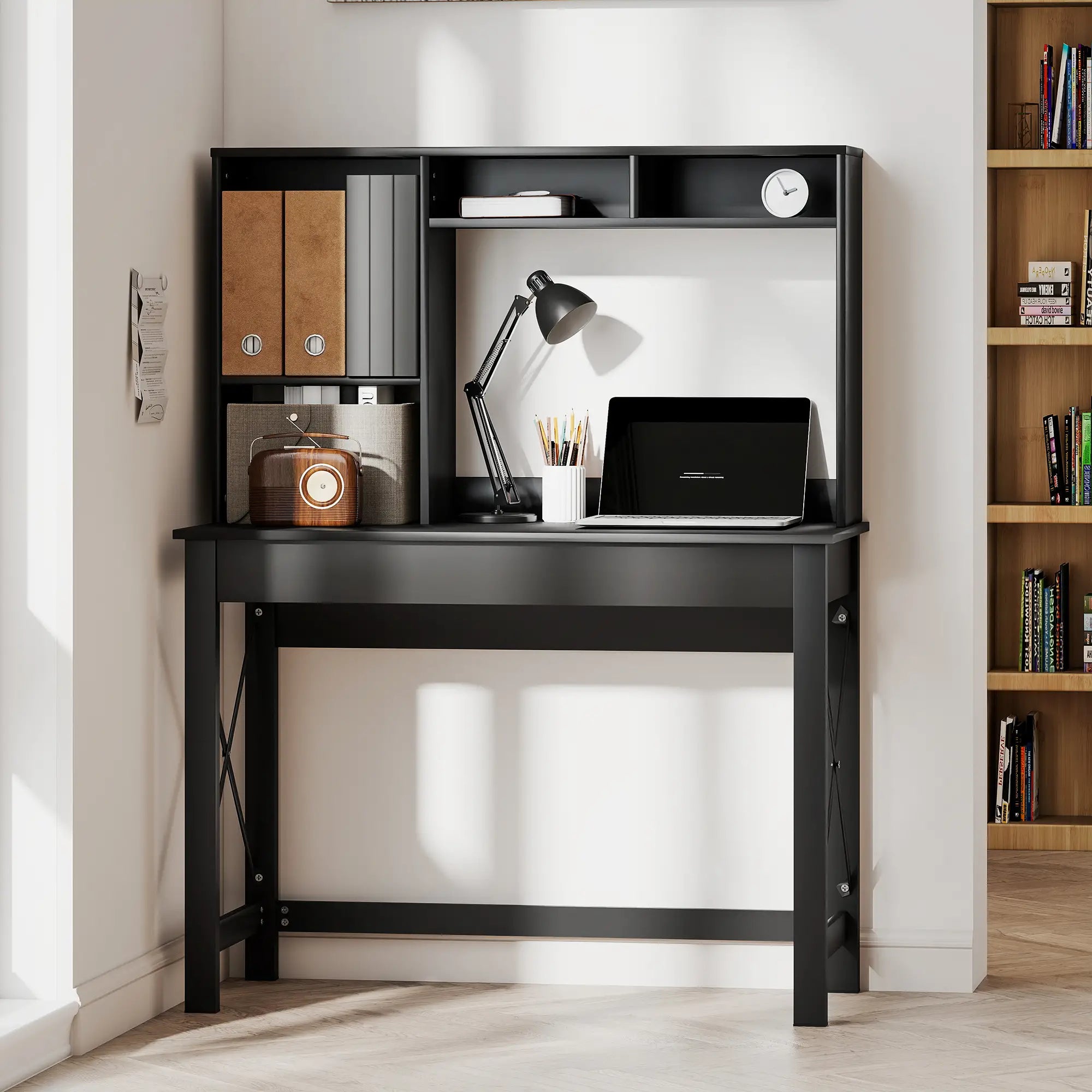 Computer Desk with Hutch, Home Office Table with Storage Shelves, Black Computer Desks at Gallery Canada