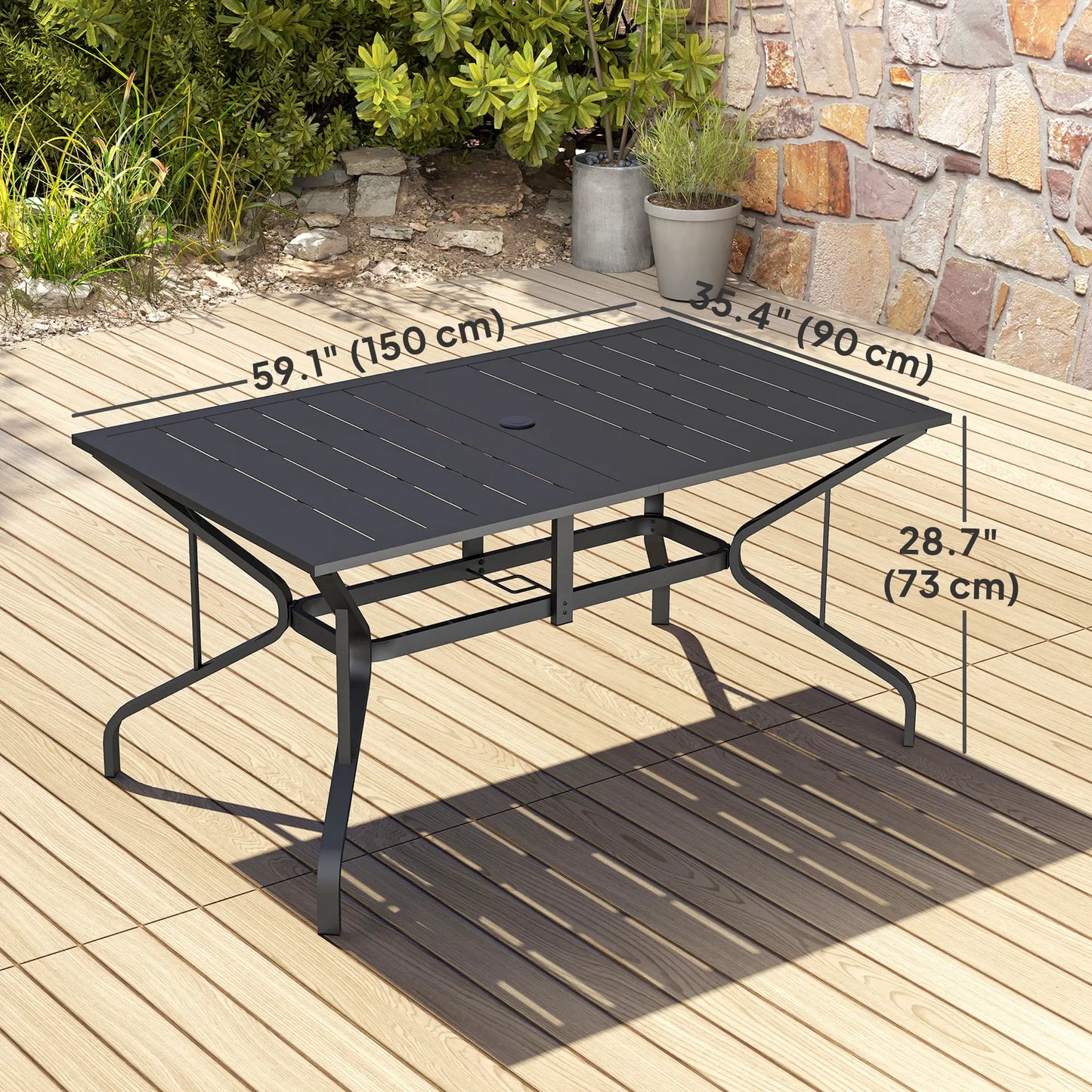 Rectangle Patio Dining Table, Outdoor for 6, Steel Frame, Black Patio Dinning Tables at Gallery Canada