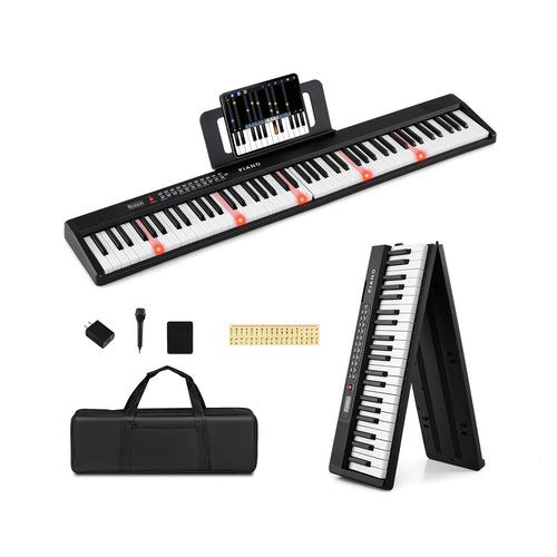 88 Key Foldable Portable Semi Weighted Electric Piano, Black