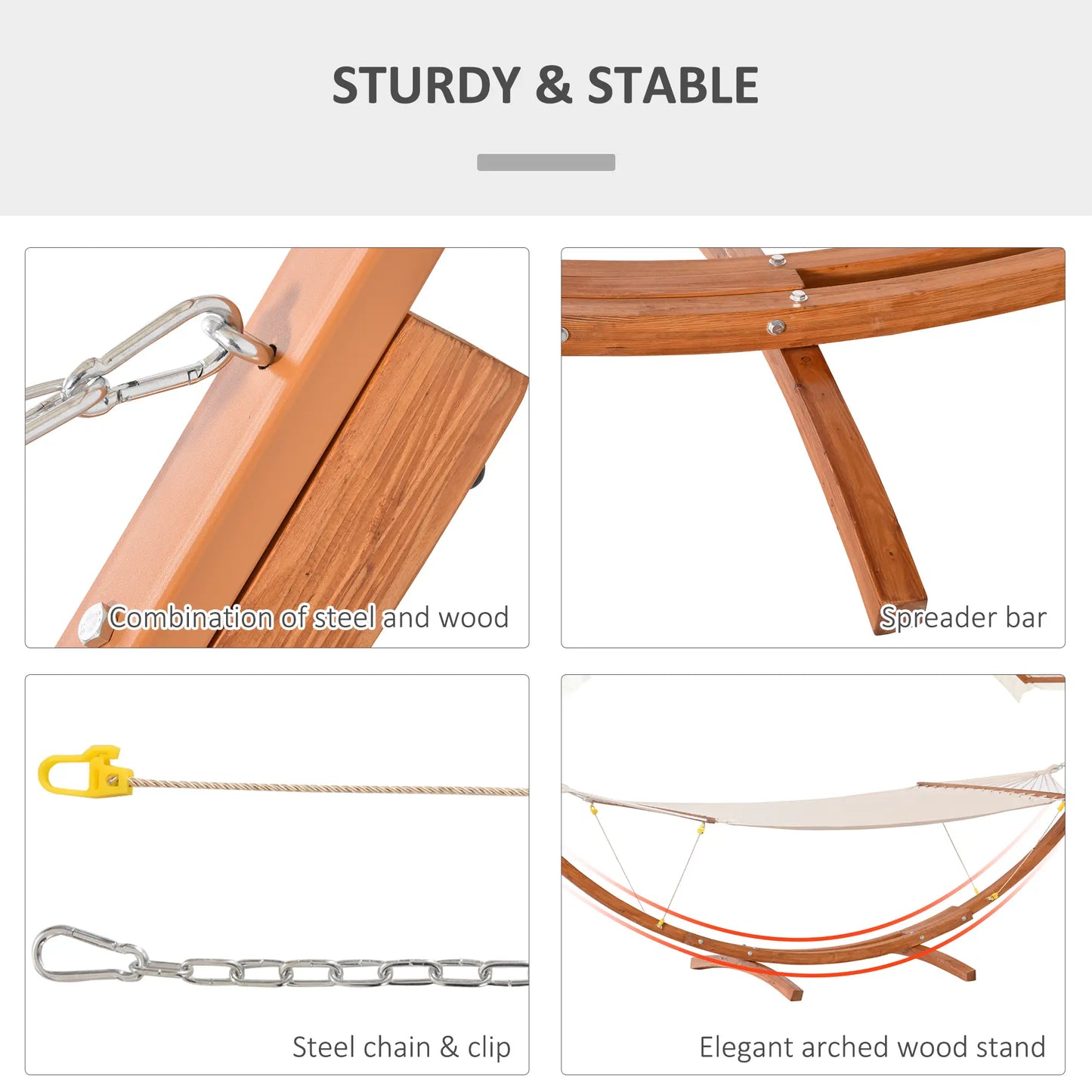 2 Person Wood Swing Hammock with Stand, Canopy, White/Teak Hammocks with Stand at Gallery Canada