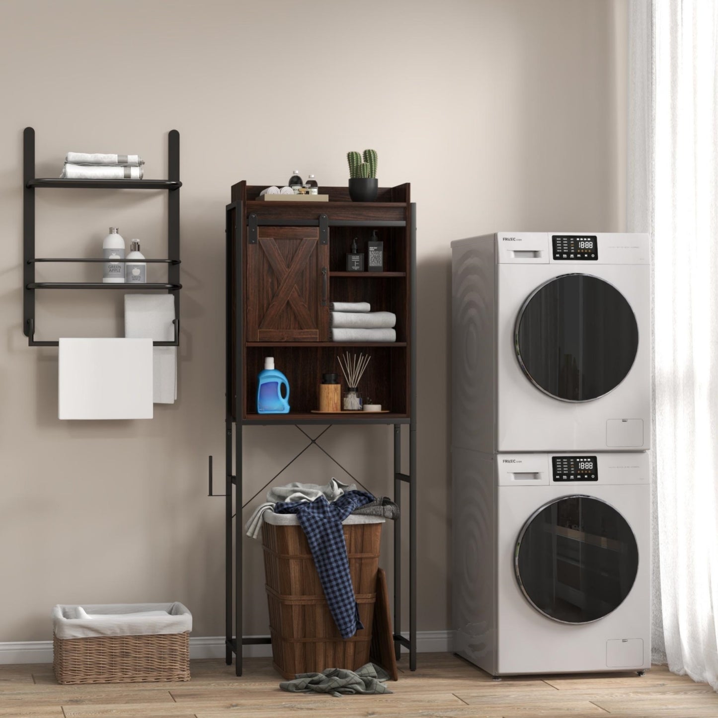 Laundry Room Bundle: Wooden Cabinet Wall-Mounted Bathroom Storage Clothe Dryer Laundry Basket, White Washers & Dryers at Gallery Canada
