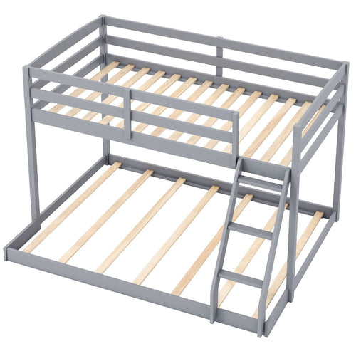 Twin Over Full Bunk Bed Low Floor Bunk Bed Frame, Gray