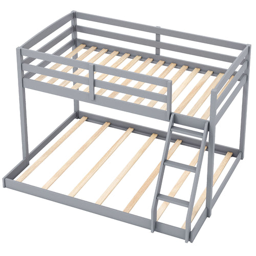 Twin Over Full Bunk Bed Frame, Low Floor, Gray
