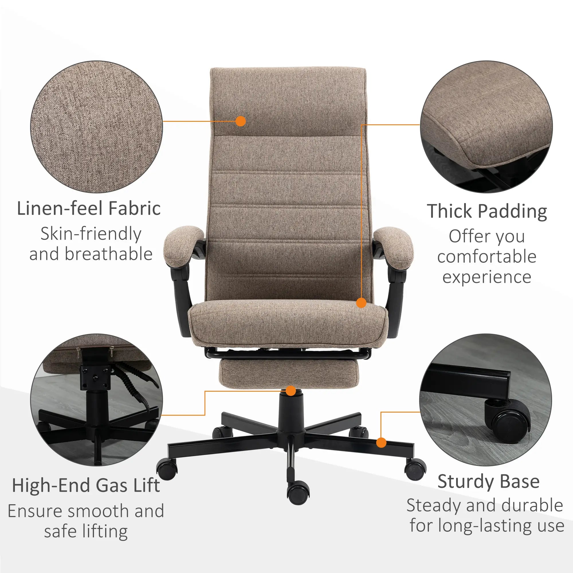High Back Office Chair, Swivel Recliner, Adjustable Height, Footrest, Padded Armrest, Brown Task Chairs at Gallery Canada