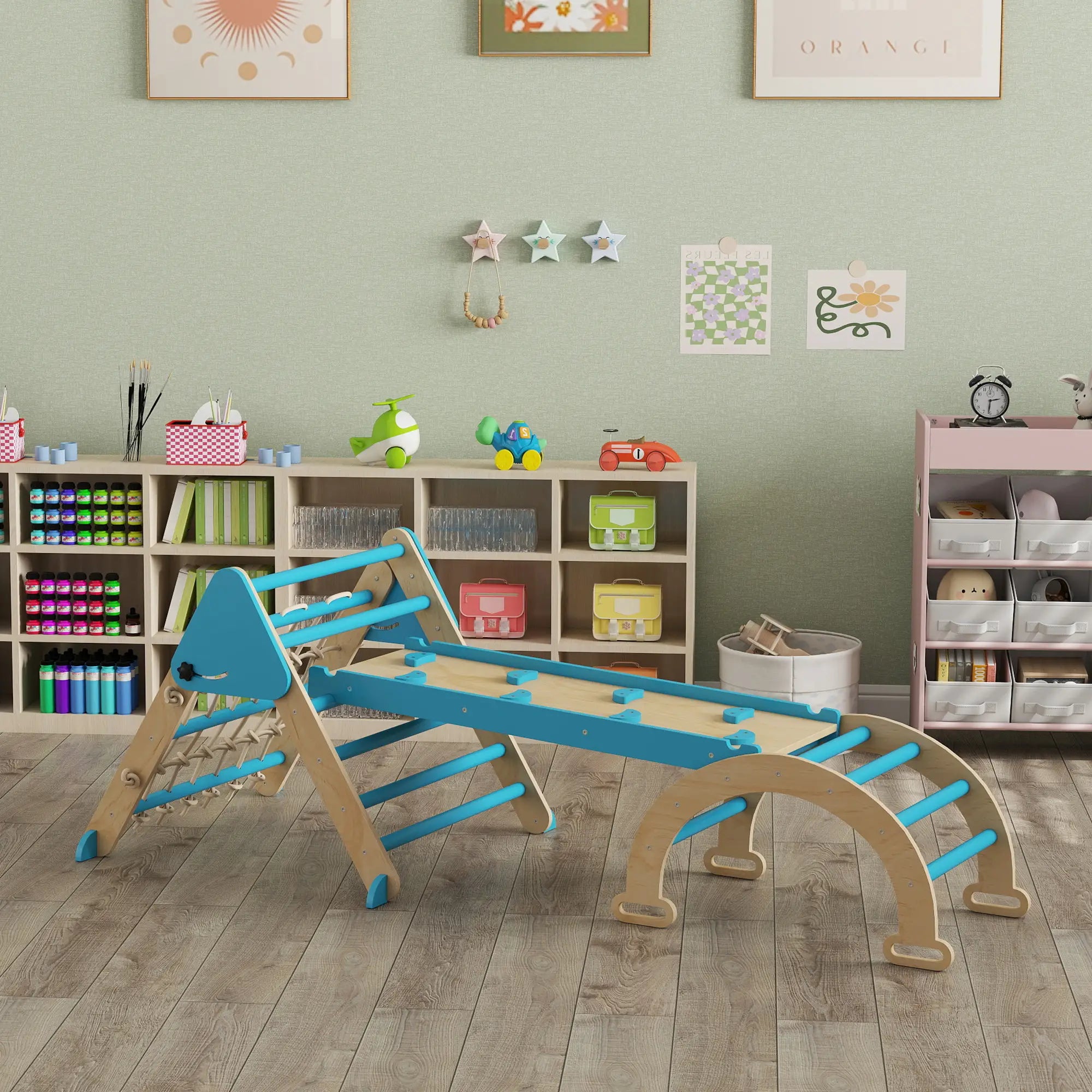 8-in-1 Pikler Triangle Set, Foldable Wooden Climbing Toys, Blue Kids Gym & Playmats at Gallery Canada