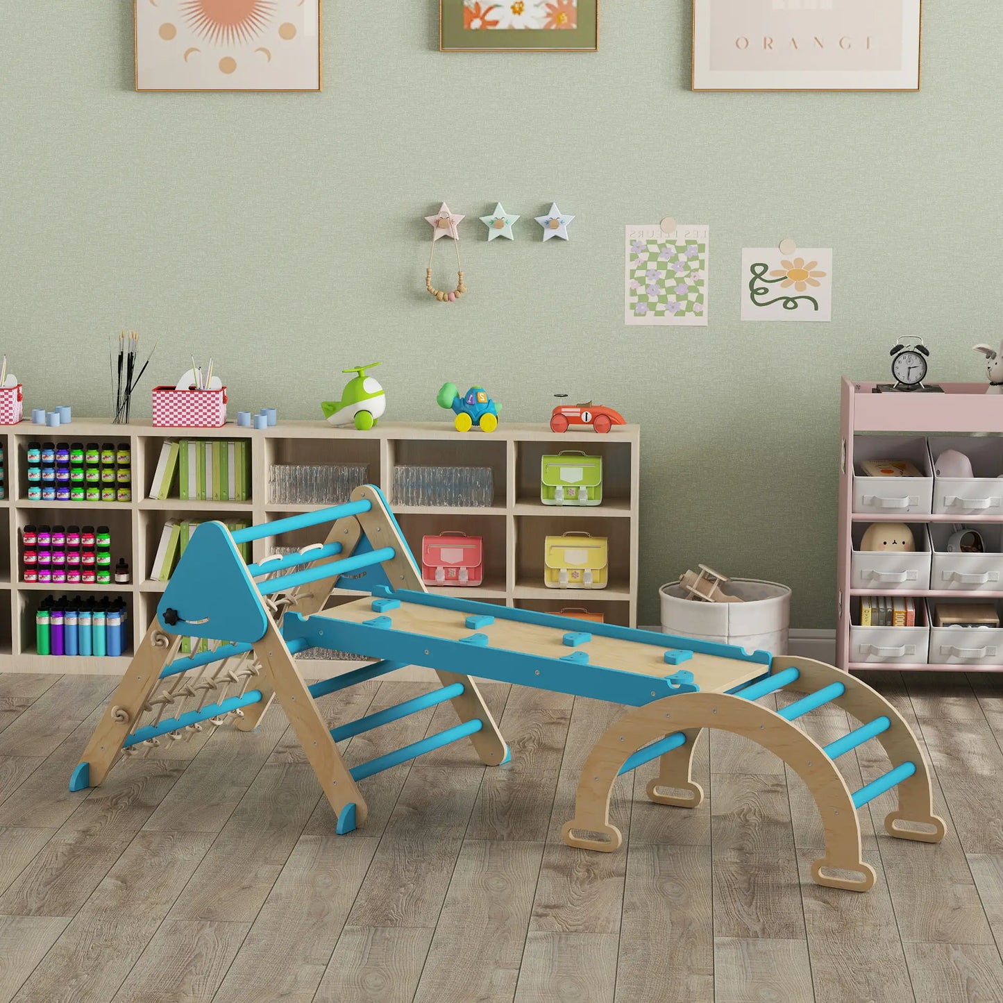 8-in-1 Pikler Triangle Set, Foldable Wooden Climbing Toys, Blue Kids Gym & Playmats at Gallery Canada