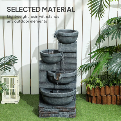 30" Tall Outdoor Water Fountain, LED Lights, 4-Tier Resin Bowls, Grey Water Fountains at Gallery Canada