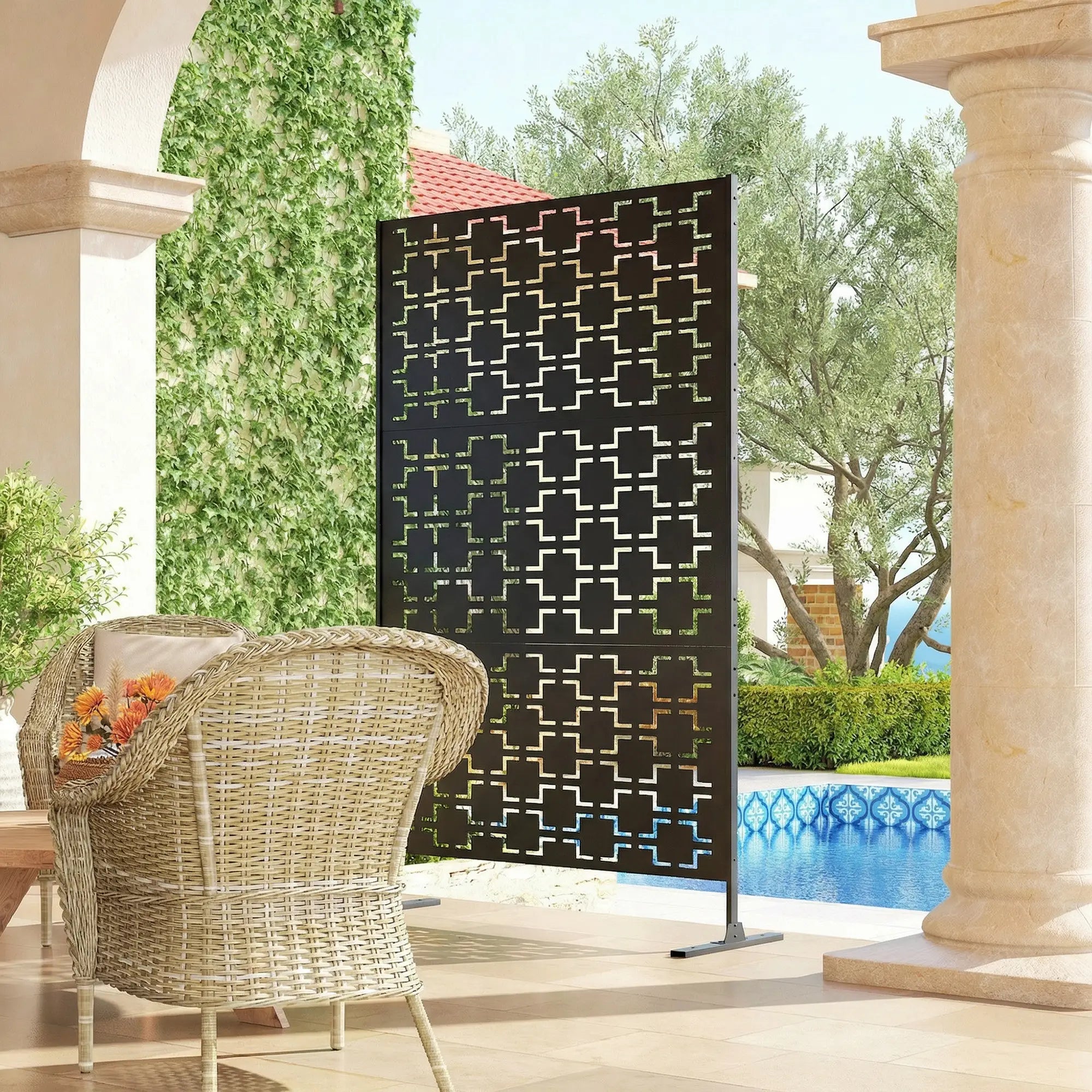 6.5FT Metal Privacy Screen, Grid Style, Outdoor Divider, Black Side Awnings at Gallery Canada