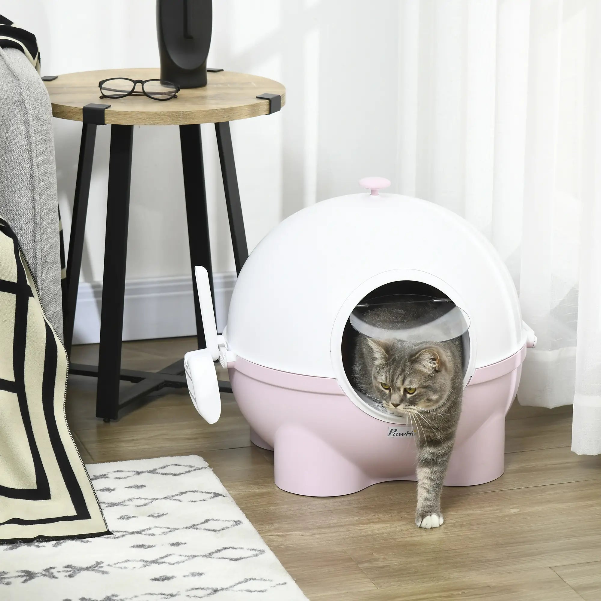 Enclosed Cat Litter Box, Large, with Lid, Scoop, Leak Proof Pedal, Pink Cat Litter Box Enclosures at Gallery Canada
