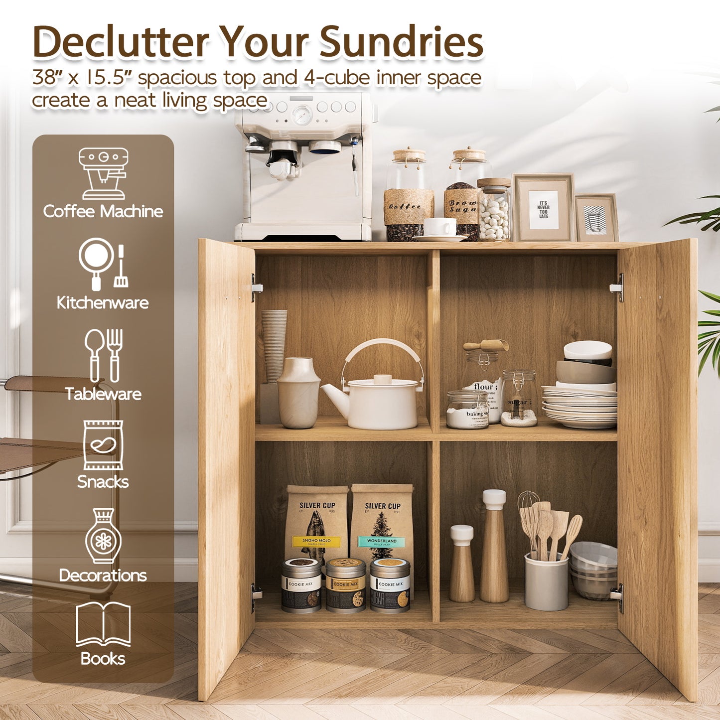 38" Modern Sideboard Cabinet With Storage, Natural