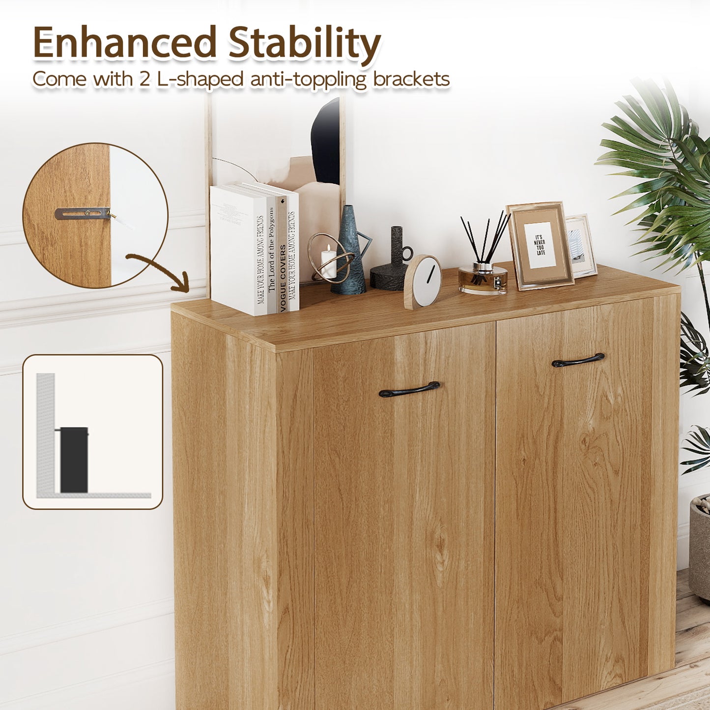 38" Modern Sideboard Cabinet With Storage, Natural