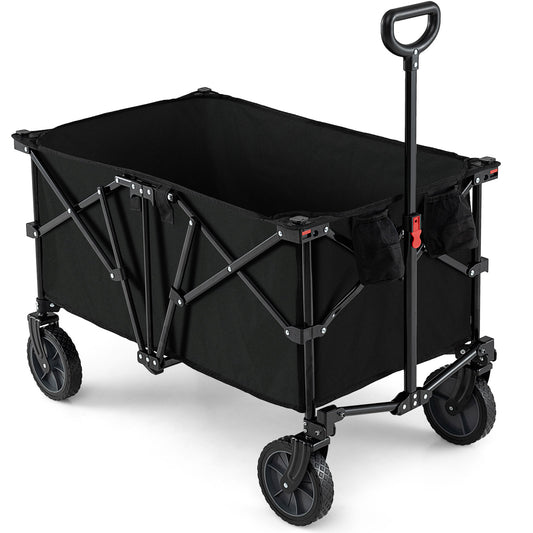 38 Inch 400 LBS Heavy-Duty Collapsible Wagon Cart with Adjustable Handle for Camping Garden, Black