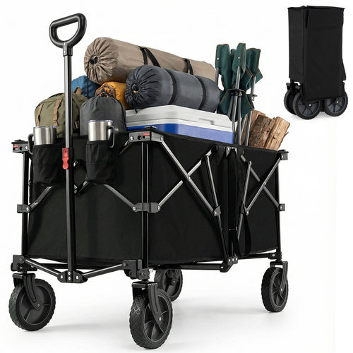 38 Inch 400 LBS Heavy-Duty Collapsible Wagon Cart with Adjustable Handle for Camping Garden, Black
