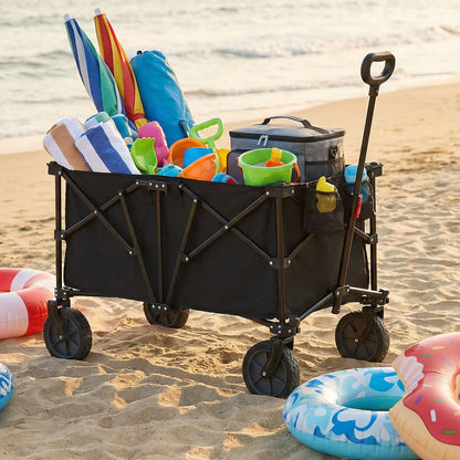 38 Inch 400 LBS Heavy-Duty Collapsible Wagon Cart with Adjustable Handle for Camping Garden, Black Garden Carts at Gallery Canada
